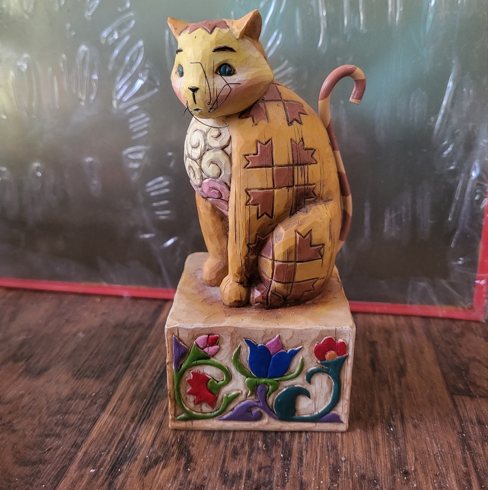 Jim Shore Yellow and Brown Cat Decor Accent